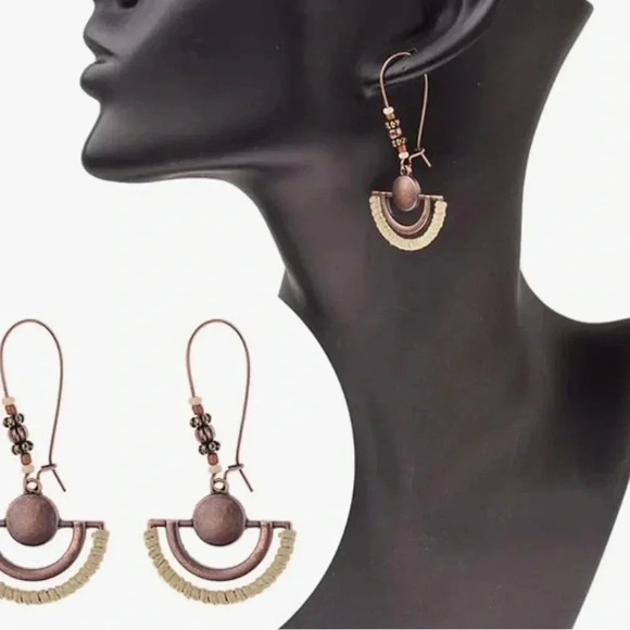 🔵NEW Antique Copper Bohemian Drop Earrings with String - Picture 4 of 5